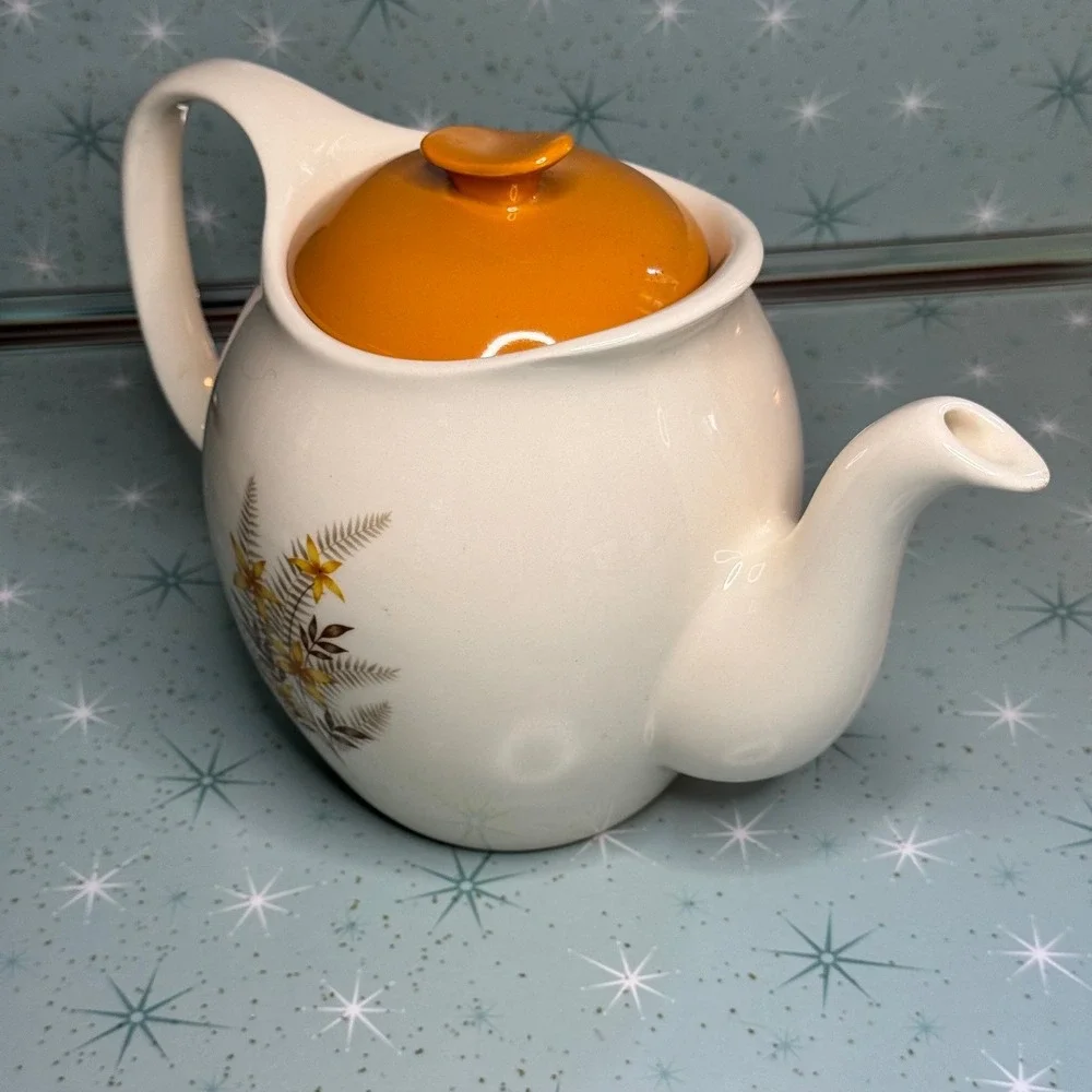 Vintage‎ Salem China Teapot Cream with Yellow Floral Design and Orange Lid